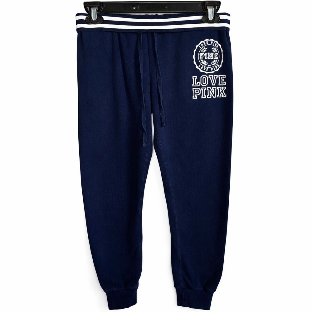 Victorias Secret PINK Love Pink Joggers Navy Logo Sweatpants Women Size S Lounge - Picture 3 of 8